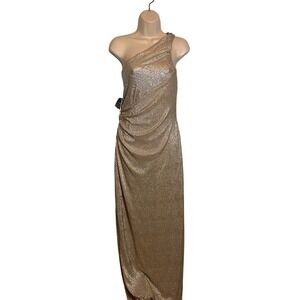 NWT Lauren Ralph Lauren Gold Metallic Dress 12 Cocktail Evening Gown Prom
